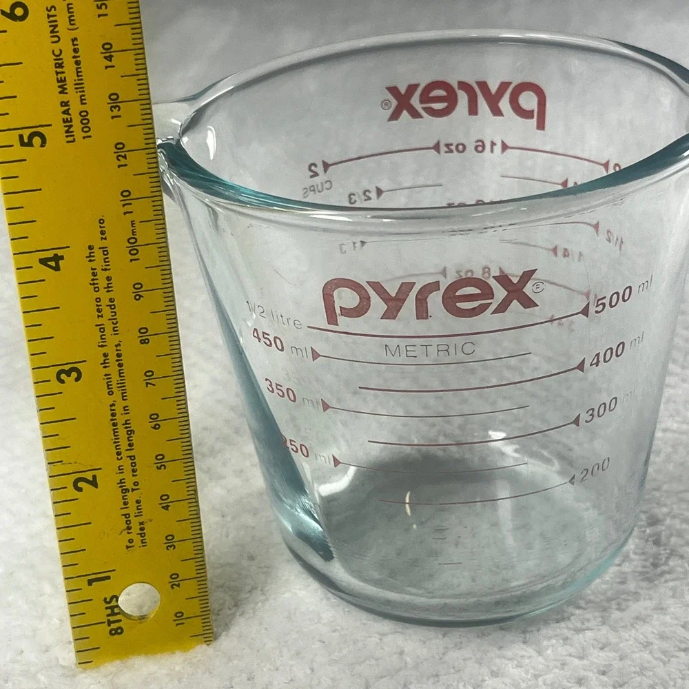Pyrex Glass Measuring Cup 2‎ Cup 16oz Kitchen Baking Cooking Tool Red Print